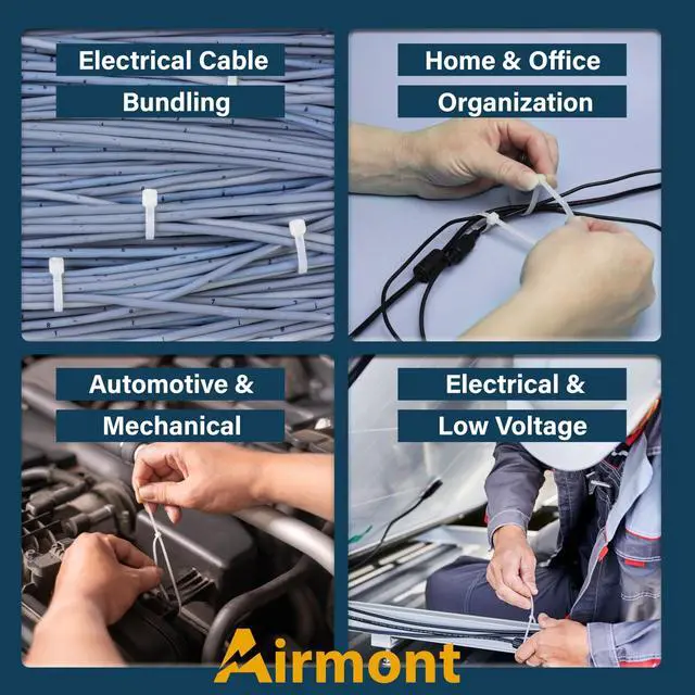 Alt view image 4 of 7 - (250 Pack) 11 Inch White Zip Ties, 50 lb Nylon Cable Ties, UL Listed Self Locking Wire Ties for Electrical Cable Management, Tie Wraps, and Cord Organization