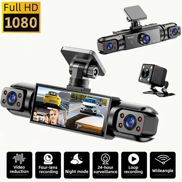Alt view image 2 of 7 - BCUOZ Dash Cam 4-Camera Full Coverage with Front, Rear, and Interior Cameras, Full HD 1080P Recording, Night Vision, 24-Hour Parking Monitor (4 Lens Without Card)