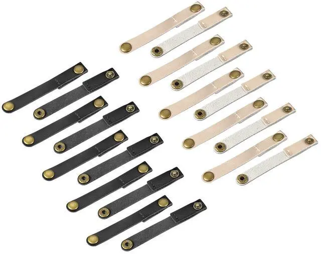 Main image of Pack of 20 Leather Cable Straps Cable Ties, Cord Organizer, Portable Cable Management for USB Cables, Headphone Wires, Black/Golden