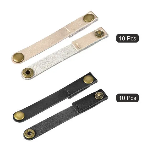 Alt view image 3 of 6 - Pack of 20 Leather Cable Straps Cable Ties, Cord Organizer, Portable Cable Management for USB Cables, Headphone Wires, Black/Golden