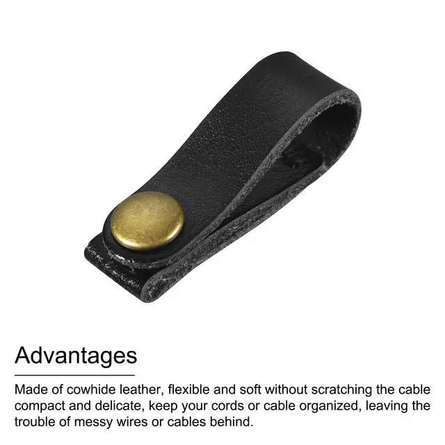 Alt view image 5 of 6 - Pack of 20 Leather Cable Straps Cable Ties, Cord Organizer, Portable Cable Management for USB Cables, Headphone Wires, Black/Golden