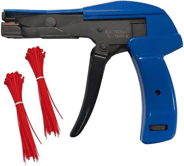 Main image of Cable Tie Gun Zip Tie Cutting and Fastening Tool with Adjustable Tension Flush Cut and 100 11" Red Nylon Cable Ties Cable Management Kit