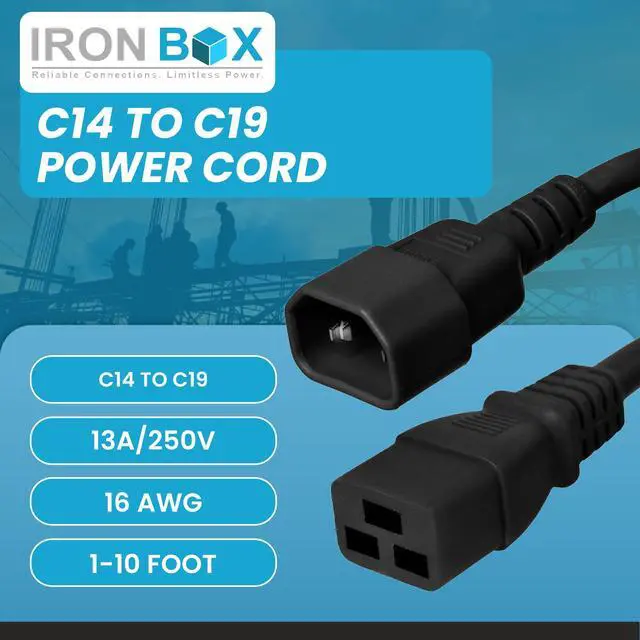 Alt view image 2 of 7 - IronBox Electric C14 to C19 Power Cords - 13A, 250V, 16/3 AWG SJT - UL Listed Power Supply Cable - Heavy Duty Power Cord Extension for Computer, Monitor, PDU, Desktop, Audio and More (10 ft, Black)