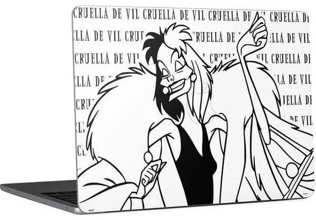 Main image of Decal Laptop Skin Compatible with MacBook Air 13in M4 (2025) - Officially Licensed Disney Villains Cruella de Vil Black and White Design