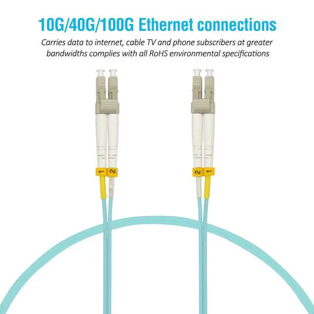 Alt view image 2 of 6 - LC/UPC- LC/UPC OM4 Multimode Duplex 50/125 10Gb Aqua Fiber Optic Patch Cable (10 Meter, 1-Piece)