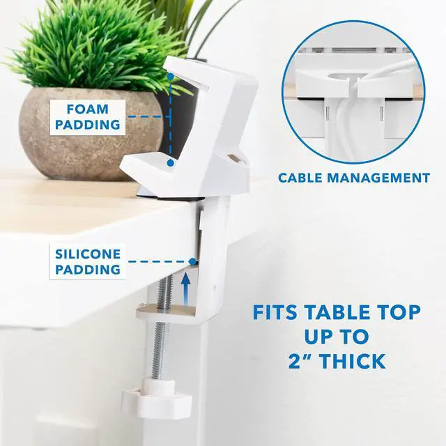 Alt view image 4 of 7 - Desk Clamp Power Strip, 3 Outlets & 3 USB Ports, White | Surge-protected clamp mount fits desks 0.4-2" thick, built-in cable management for standing desks & home offices