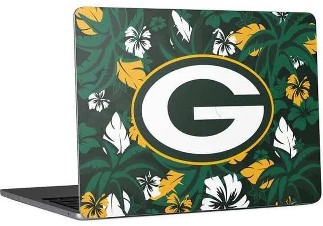 Main image of Decal Laptop Skin Compatible with MacBook Air 13in M4 (2025) - Officially Licensed NFL Green Bay Packers Tropical Print Design