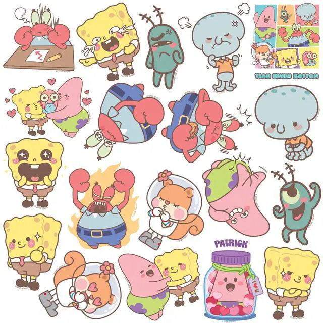 Alt view image 4 of 6 - Spongebob Squarepants Chibi 100 Vinyl Stickers Waterproof Die-Cut Decals