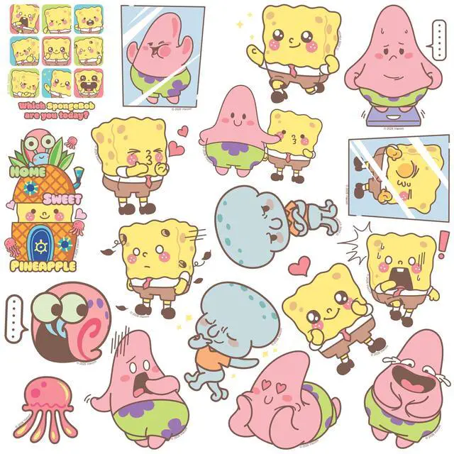 Alt view image 3 of 6 - Spongebob Squarepants Chibi 100 Vinyl Stickers Waterproof Die-Cut Decals