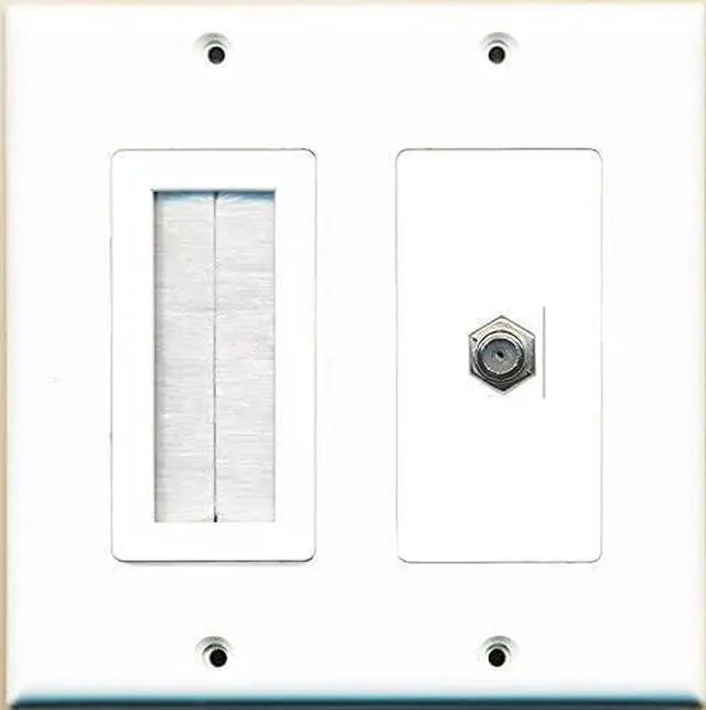 Main image of Mesh Brush Coax Cable TV Wall Plate Dual 2 Gang Decorative White