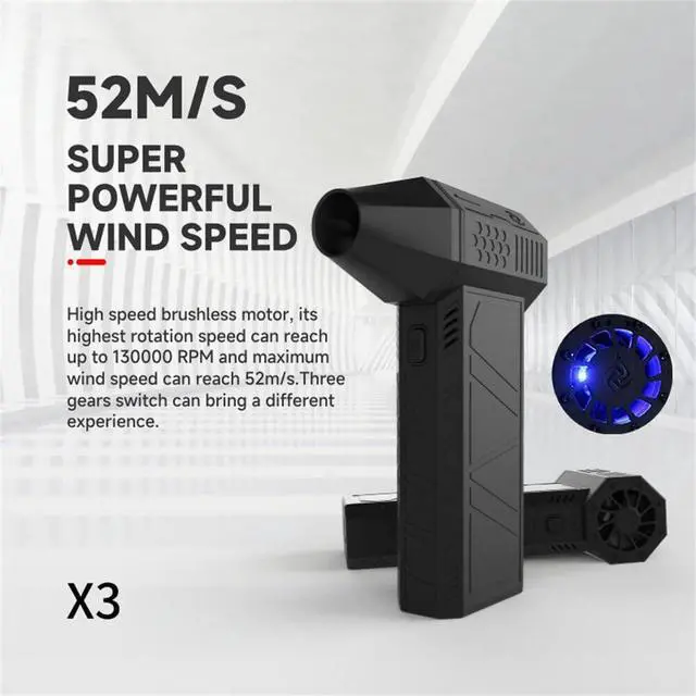 Alt view image 2 of 6 - Powerful Turbo Fan,High-Speed 130,000 RPM,3 Adjustable Speed Type-C Rechargeable Clear for Car, Computer, Keyboard, Lens