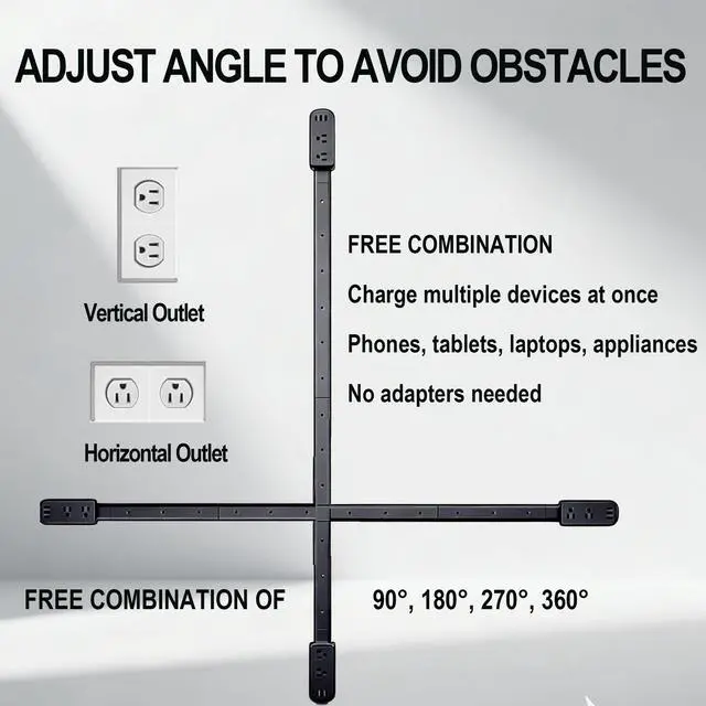 Alt view image 5 of 6 - Outlet Extender Stick, 2 AC & USB-C Ports, Adjustable Length | 9"-36" adjustable length, flame-retardant PC-ABS build, fits behind sofa, nightstand, desk, renter-friendly no-drill mount