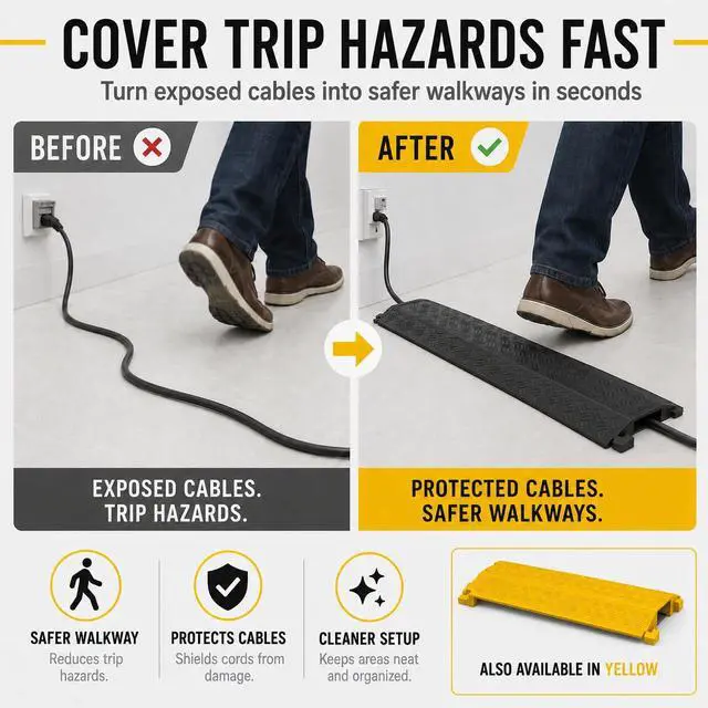 Alt view image 3 of 7 - 2 Pack Cable Cover L:38" xW:11" Heavy Duty 20,000LBS Black | 38"x11"x1.5" Heavy-duty holds 20,000lbs Drop-over design/Indoor Black, durable & low-profile