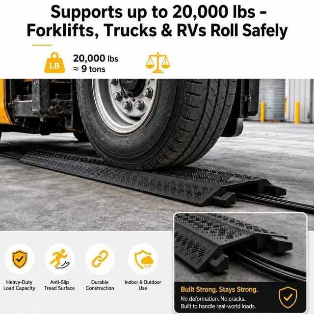 Alt view image 4 of 7 - 2 Pack Cable Cover L:38" xW:11" Heavy Duty 20,000LBS Black | 38"x11"x1.5" Heavy-duty holds 20,000lbs Drop-over design/Indoor Black, durable & low-profile
