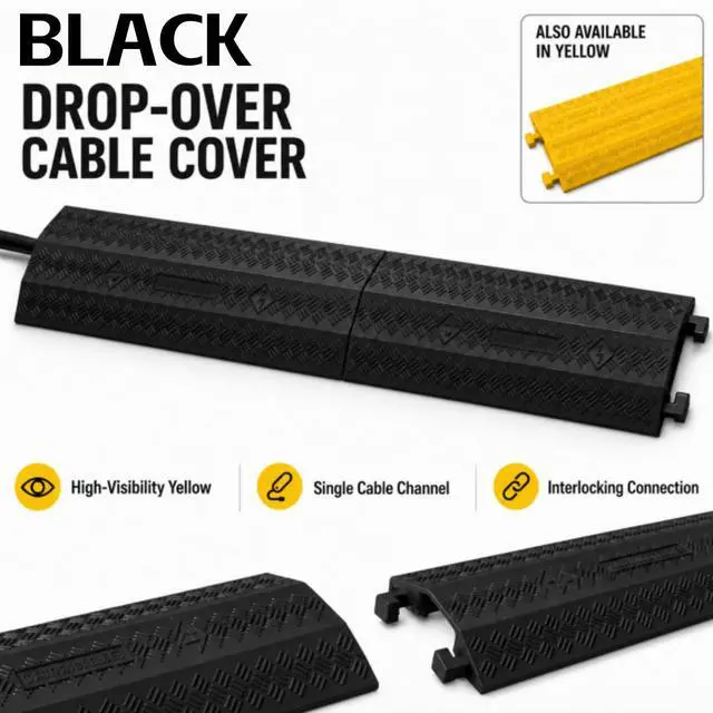 Alt view image 5 of 7 - 2 Pack Cable Cover L:38" xW:11" Heavy Duty 20,000LBS Black | 38"x11"x1.5" Heavy-duty holds 20,000lbs Drop-over design/Indoor Black, durable & low-profile