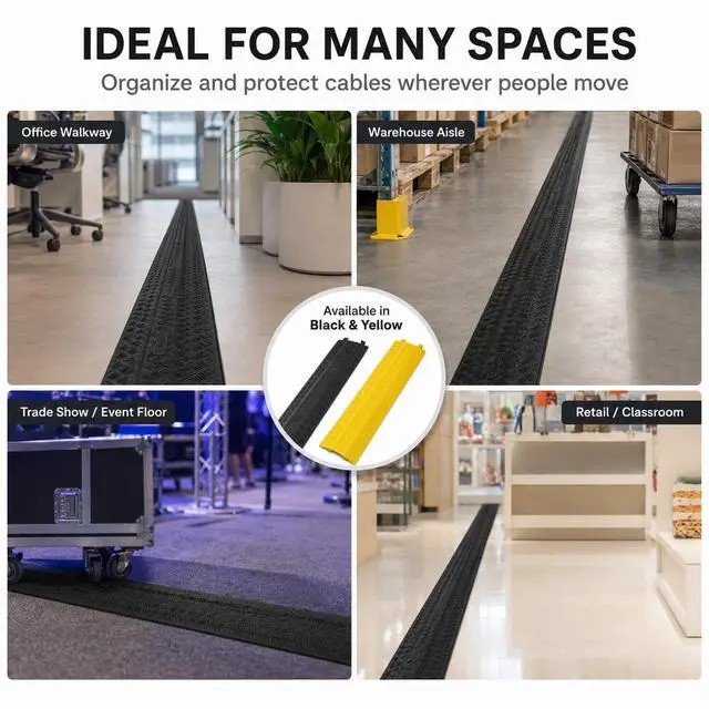 Alt view image 7 of 7 - 2 Pack Cable Cover L:38" xW:11" Heavy Duty 20,000LBS Black | 38"x11"x1.5" Heavy-duty holds 20,000lbs Drop-over design/Indoor Black, durable & low-profile