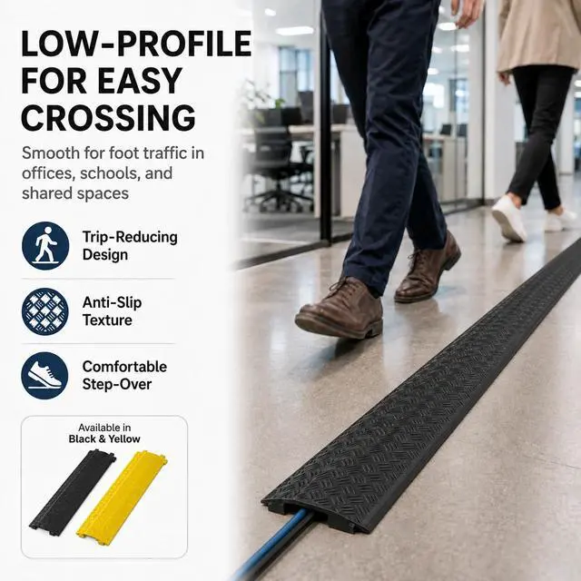 Alt view image 6 of 7 - 2 Pack Cable Cover L:38" xW:11" Heavy Duty 20,000LBS Black | 38"x11"x1.5" Heavy-duty holds 20,000lbs Drop-over design/Indoor Black, durable & low-profile