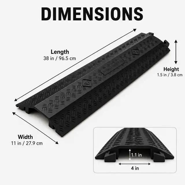 Alt view image 2 of 7 - 2 Pack Cable Cover L:38" xW:11" Heavy Duty 20,000LBS Black | 38"x11"x1.5" Heavy-duty holds 20,000lbs Drop-over design/Indoor Black, durable & low-profile