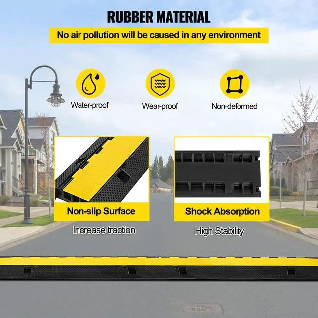Alt view image 5 of 7 - 1 Pack of 3-Channel Rubber Cable Protector Ramps Heavy Duty 44000Lbs Load Capacity Cable Wire Cord Cover Ramp Speed Bump Driveway Hose Cable Ramp Protective Cover