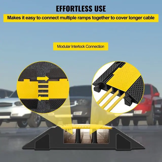 Alt view image 6 of 7 - 1 Pack of 3-Channel Rubber Cable Protector Ramps Heavy Duty 44000Lbs Load Capacity Cable Wire Cord Cover Ramp Speed Bump Driveway Hose Cable Ramp Protective Cover