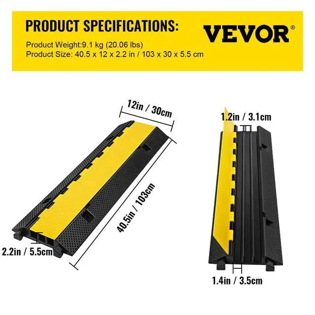 Alt view image 7 of 7 - 1 Pack of 3-Channel Rubber Cable Protector Ramps Heavy Duty 44000Lbs Load Capacity Cable Wire Cord Cover Ramp Speed Bump Driveway Hose Cable Ramp Protective Cover