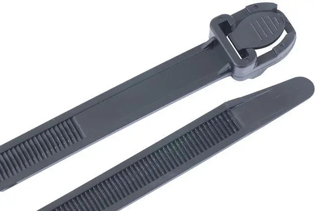 Main image of 47-115UVB Releasable Cable Tie, 15 inch, 175 lb, Electrical Wire and Cord Management, Nylon Zip Tie, 4 Pk, UV Resistant Black