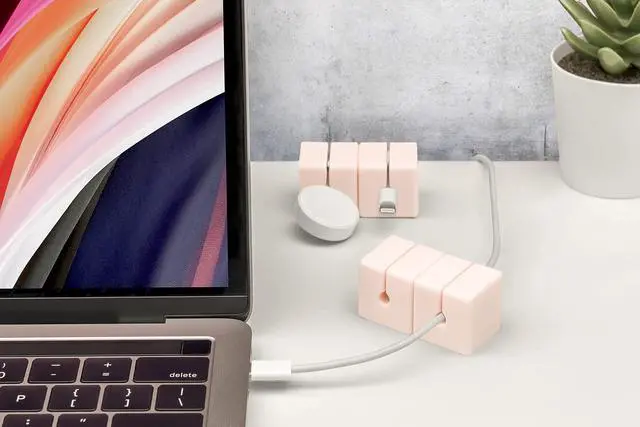 Alt view image 3 of 7 - Cable Blocks 4 Pack | Pink | Magnetic Weighted Silicone Cord Organizer for Desk, Home, Office, Nightstand | Flexible and Tangle-Free Cable Management
