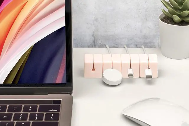 Alt view image 4 of 7 - Cable Blocks 4 Pack | Pink | Magnetic Weighted Silicone Cord Organizer for Desk, Home, Office, Nightstand | Flexible and Tangle-Free Cable Management