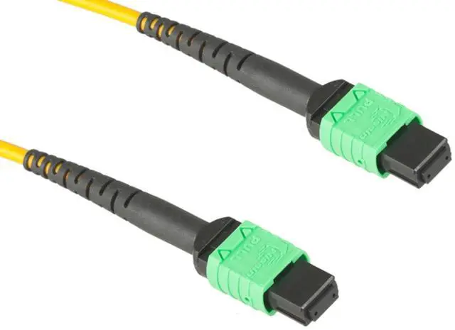 Main image of MPO Cable, 12-Strand, OS2, LSZH, Type B, Female Key Up to Female Key Up, 15 Meters, 9 Micron, Singlemode, Yellow, UPC Polish, MTP/MPO Fiber Cable