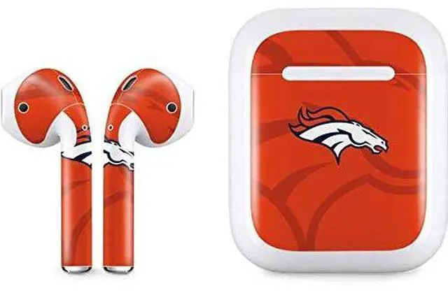Main image of Decal Audio Skin Compatible with Apple AirPods - Officially Licensed NFL Denver Broncos Double Vision Design