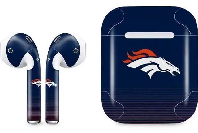 Main image of Decal Audio Skin Compatible with Apple AirPods - Officially Licensed NFL Denver Broncos Breakaway Design