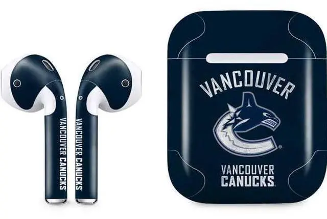 Main image of Decal Audio Skin Compatible with Apple AirPods - Officially Licensed NHL Vancouver Canucks Distressed Design