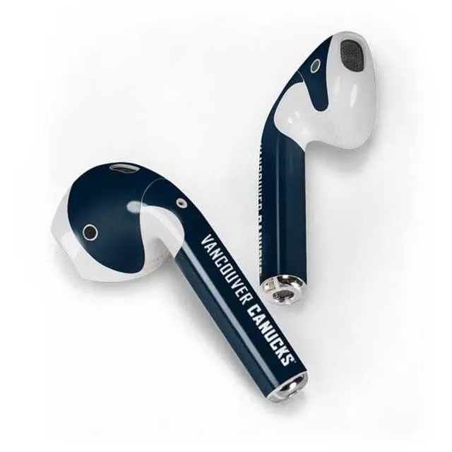 Alt view image 2 of 4 - Decal Audio Skin Compatible with Apple AirPods - Officially Licensed NHL Vancouver Canucks Distressed Design