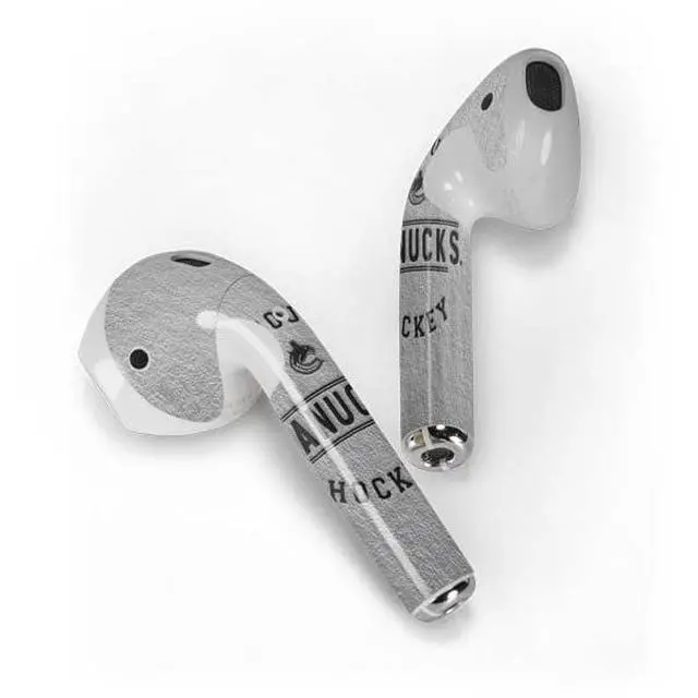 Alt view image 2 of 4 - Decal Audio Skin Compatible with Apple AirPods - Officially Licensed NHL Vancouver Canucks Black Text Design