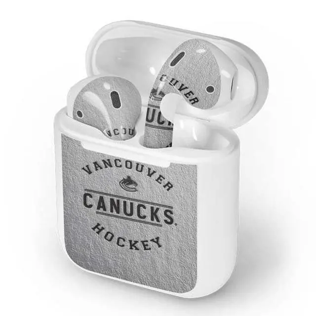 Alt view image 4 of 4 - Decal Audio Skin Compatible with Apple AirPods - Officially Licensed NHL Vancouver Canucks Black Text Design