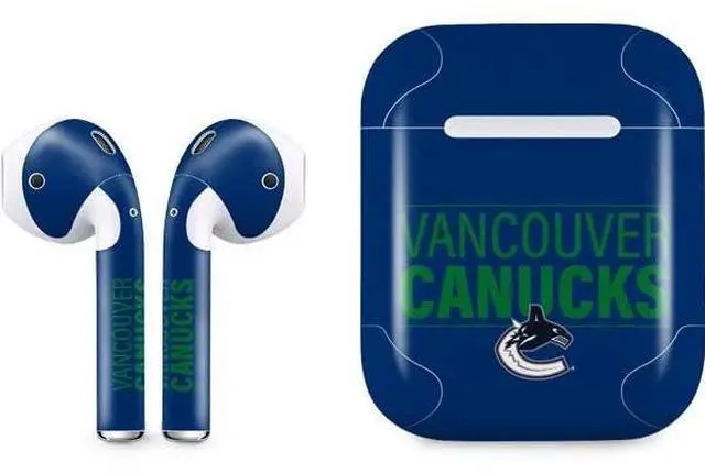 Main image of Decal Audio Skin Compatible with Apple AirPods - Officially Licensed NHL Vancouver Canucks Lineup Design