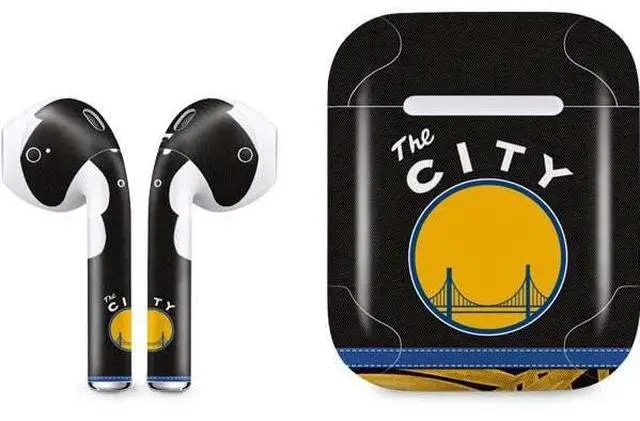 Main image of Decal Audio Skin Compatible with Apple AirPods - Officially Licensed NBA Golden State Warriors Retro Palms Design
