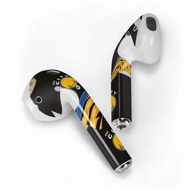 Alt view image 2 of 4 - Decal Audio Skin Compatible with Apple AirPods - Officially Licensed NBA Golden State Warriors Retro Palms Design
