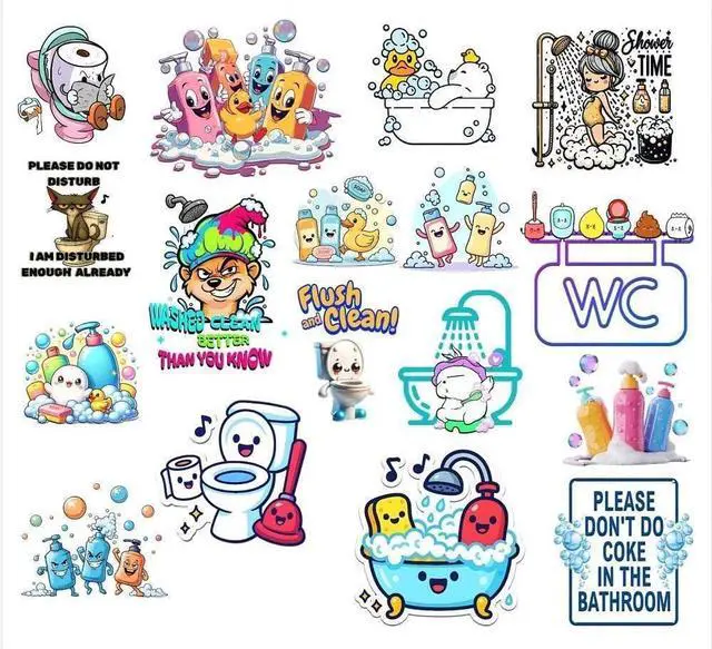 Main image of 3D Bathroom Wall Stickers 4"x4" Waterproof Vinyl Bathroom Decor Decals, Self-Adhesive Cute Soap, Duck, Tub & Toilet Designs Durable, Steam-Resistant Funny Stickers for Kids & Home