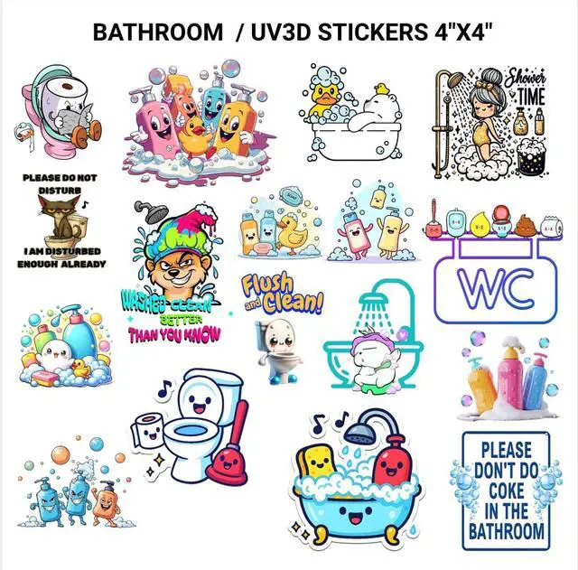 Alt view image 2 of 3 - 3D Bathroom Wall Stickers 4"x4" Waterproof Vinyl Bathroom Decor Decals, Self-Adhesive Cute Soap, Duck, Tub & Toilet Designs Durable, Steam-Resistant Funny Stickers for Kids & Home