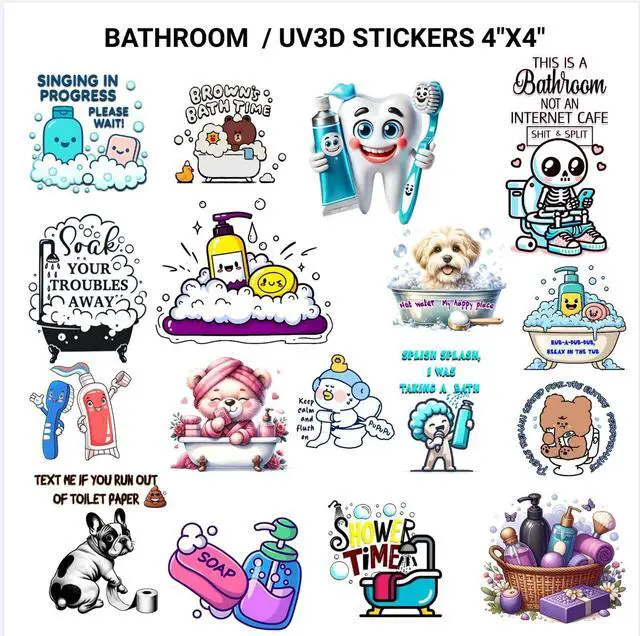 Alt view image 3 of 3 - 3D Bathroom Wall Stickers 4"x4" Waterproof Vinyl Bathroom Decor Decals, Self-Adhesive Cute Soap, Duck, Tub & Toilet Designs Durable, Steam-Resistant Funny Stickers for Kids & Home