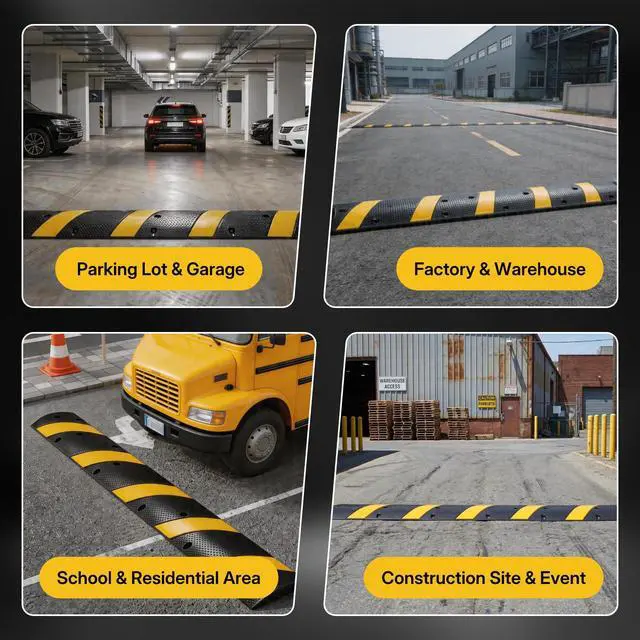 Alt view image 5 of 7 - Rubber Speed Bump, Heavy Duty Speed Bump Cable Protector Ramp for Driveway, Road Parking, Garage, Parking Lot, Warehouse (1, 6FT (Without End Caps))