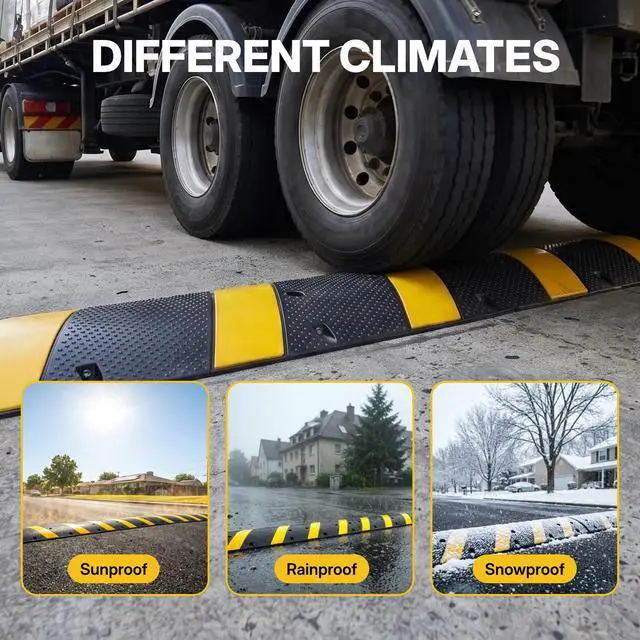 Alt view image 7 of 7 - Rubber Speed Bump, Heavy Duty Speed Bump Cable Protector Ramp for Driveway, Road Parking, Garage, Parking Lot, Warehouse (1, 6FT (Without End Caps))