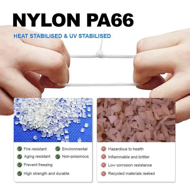 Alt view image 3 of 6 - Nylon Cable Ties, 1000Pcs 8" Self Lock Cable Zip Ties, Heavy Duty Zip Tie with 50lbs Tensile Strength, White