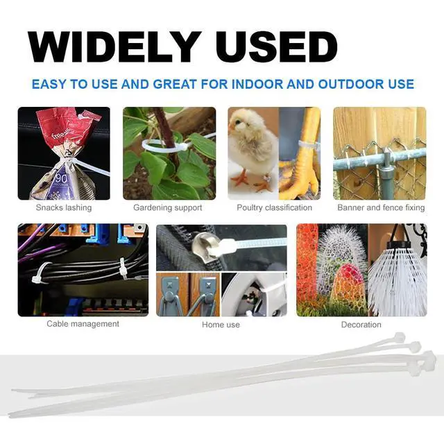 Alt view image 4 of 6 - Nylon Cable Ties, 1000Pcs 8" Self Lock Cable Zip Ties, Heavy Duty Zip Tie with 50lbs Tensile Strength, White