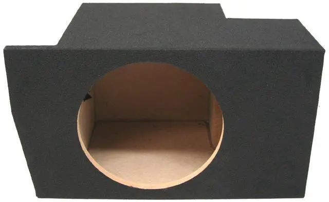 Main image of Fits 2005-2014 Ford Mustang Coupe Single 12" Trunk Corner Subwoofer Box ASC | Angled 12 inch sub enclosure, space saving cargo design, deep bass upgrade, easy install, pairs with amp and wiring kit