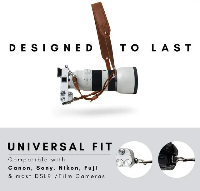 Alt view image 2 of 7 - Personalized 100% Leather DSLR Camera Strap, Compatible with Canon Camera & Nikon | Handmade Camera Harness, Gifts for Photographers, Heavy Duty Leather Camera Sling | Steve (Charcoal)