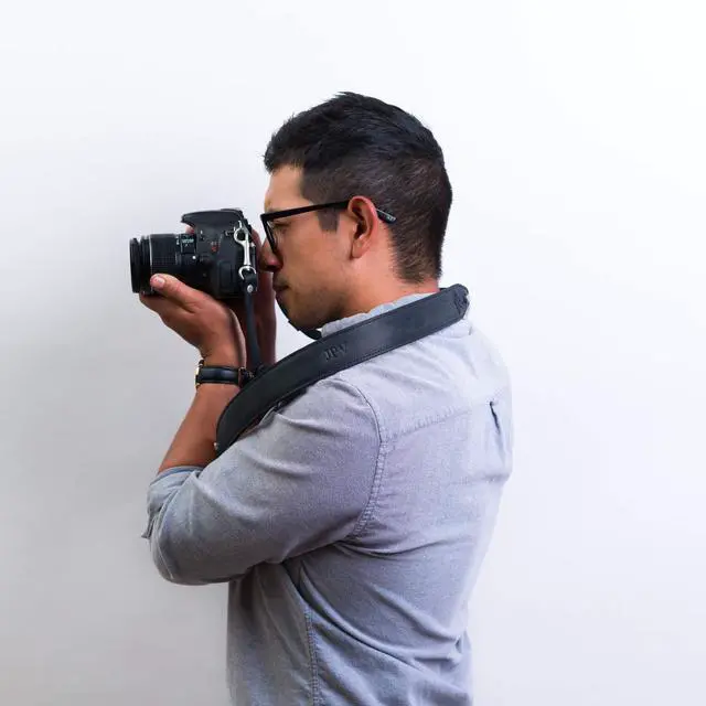 Alt view image 3 of 7 - Personalized 100% Leather DSLR Camera Strap, Compatible with Canon Camera & Nikon | Handmade Camera Harness, Gifts for Photographers, Heavy Duty Leather Camera Sling | Steve (Charcoal)