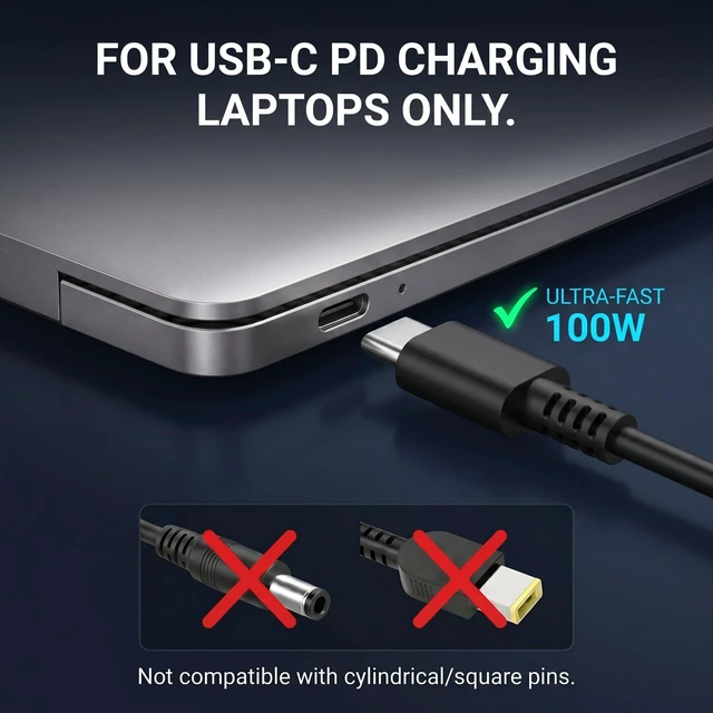 Alt view image 3 of 7 - 100W USB C Laptop Charger PD Fast Charging Power Adapter Compatible with MacBook Air/Pro 13, Dell XPS 13 Latitude, Lenovo ThinkPad Yoga IdeaPad, HP Spectre Envy EliteBook, ASUS ZenBook USB-C