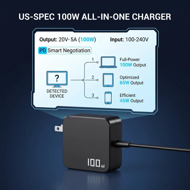 Alt view image 4 of 7 - 100W USB C Laptop Charger PD Fast Charging Power Adapter Compatible with MacBook Air/Pro 13, Dell XPS 13 Latitude, Lenovo ThinkPad Yoga IdeaPad, HP Spectre Envy EliteBook, ASUS ZenBook USB-C